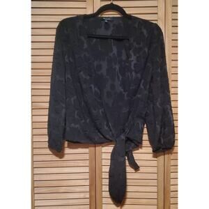 Madewell Floral Jacquard Side Tie Black Wrap Blouse, Cropped, Size XS